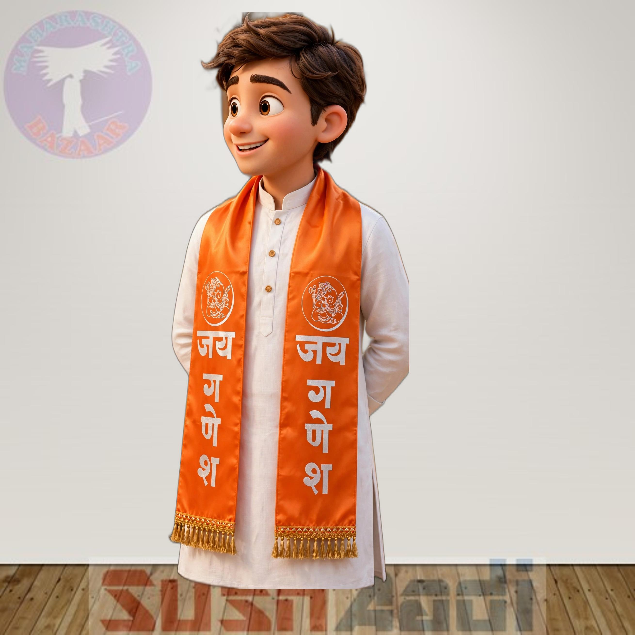 Shree Ganehsa Printed Dupatta Orange