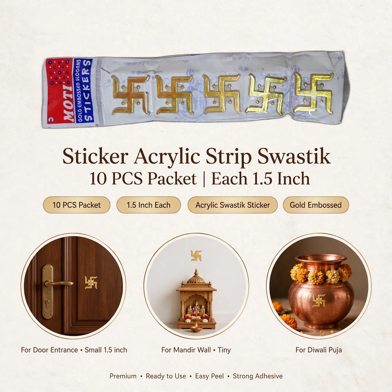 Sticker Acrylic Strip Swastik 10 Pcs Packet
