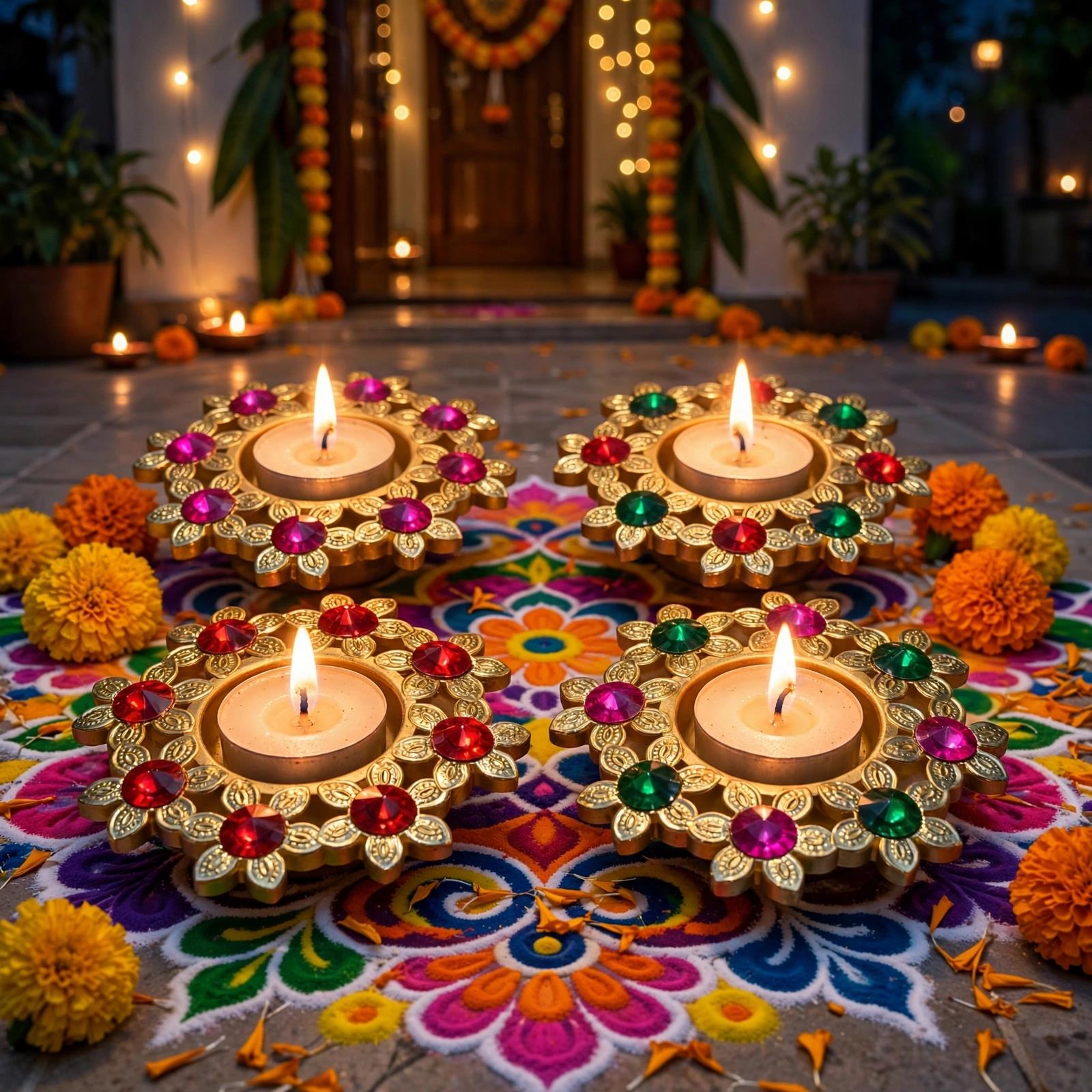 Designer Metal Diya Set Of 4 - 2 Inch Tea Light
