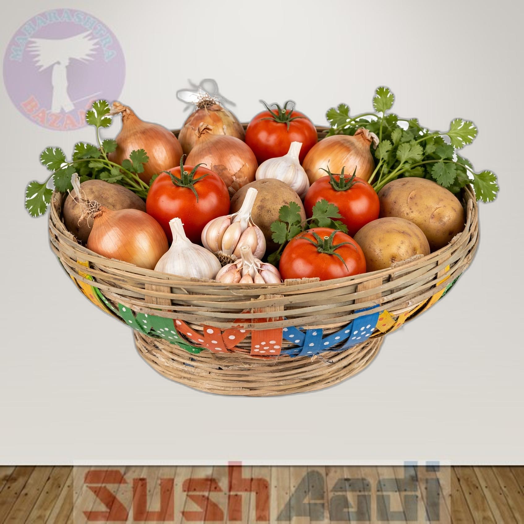 Handmade Bamboo Basket 12 Inch | Colorful Vege