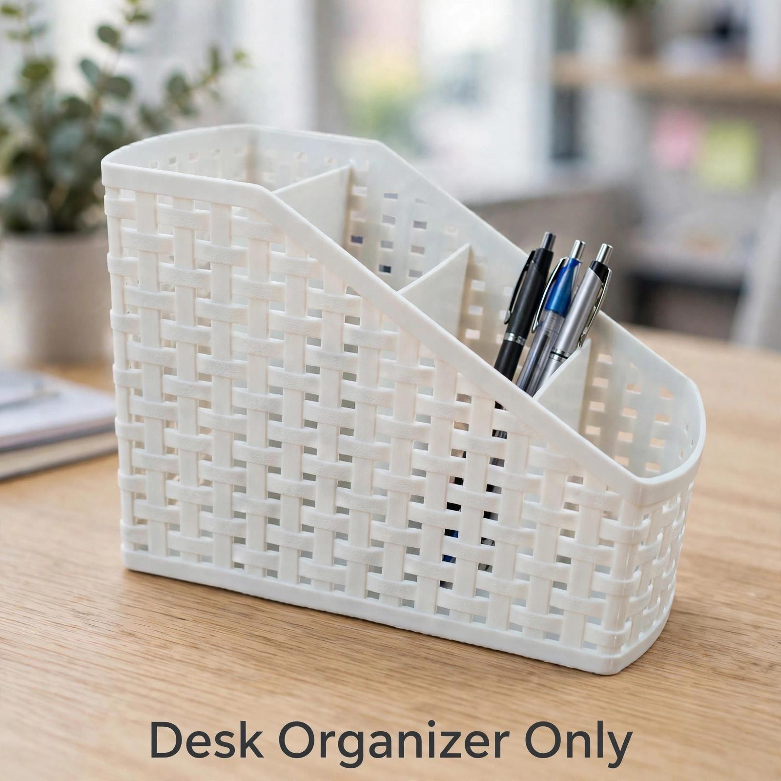 White Woven Desk Organizer 4 Compartment | Plastic